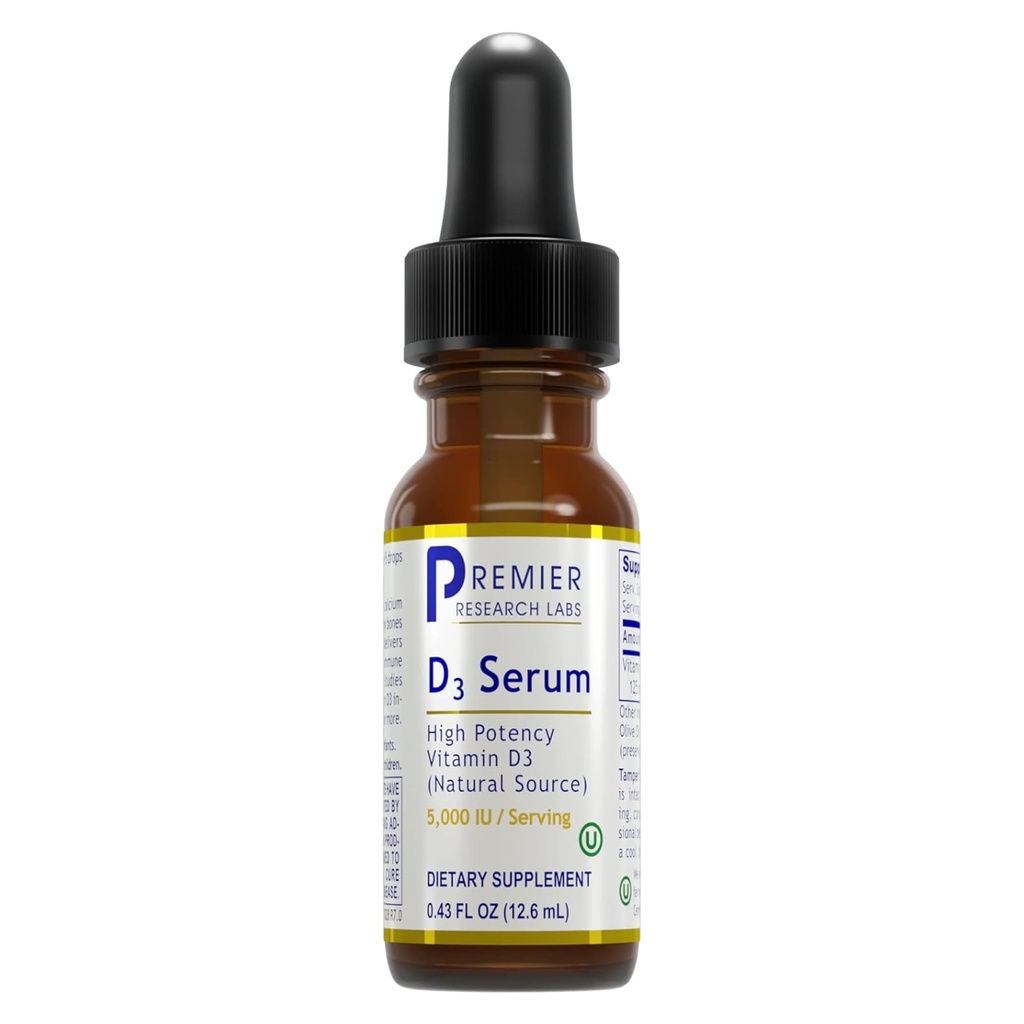 Premier Research Labs Vitamina D3 Serum - Liquid Vitamina D Oil Drops for Adults, Liquid Vitamina D3 5000 UI, Sublingual Vit D3 Liquid - 0.43 fl oz