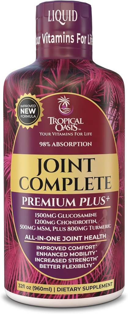 Junta completa Premium Plus - Suplemento líquido conjunto w / Glucosamina, Condroitina, MSM Plus 800mg Turmérico – 98% Max Absorción – 32oz, 32 serv