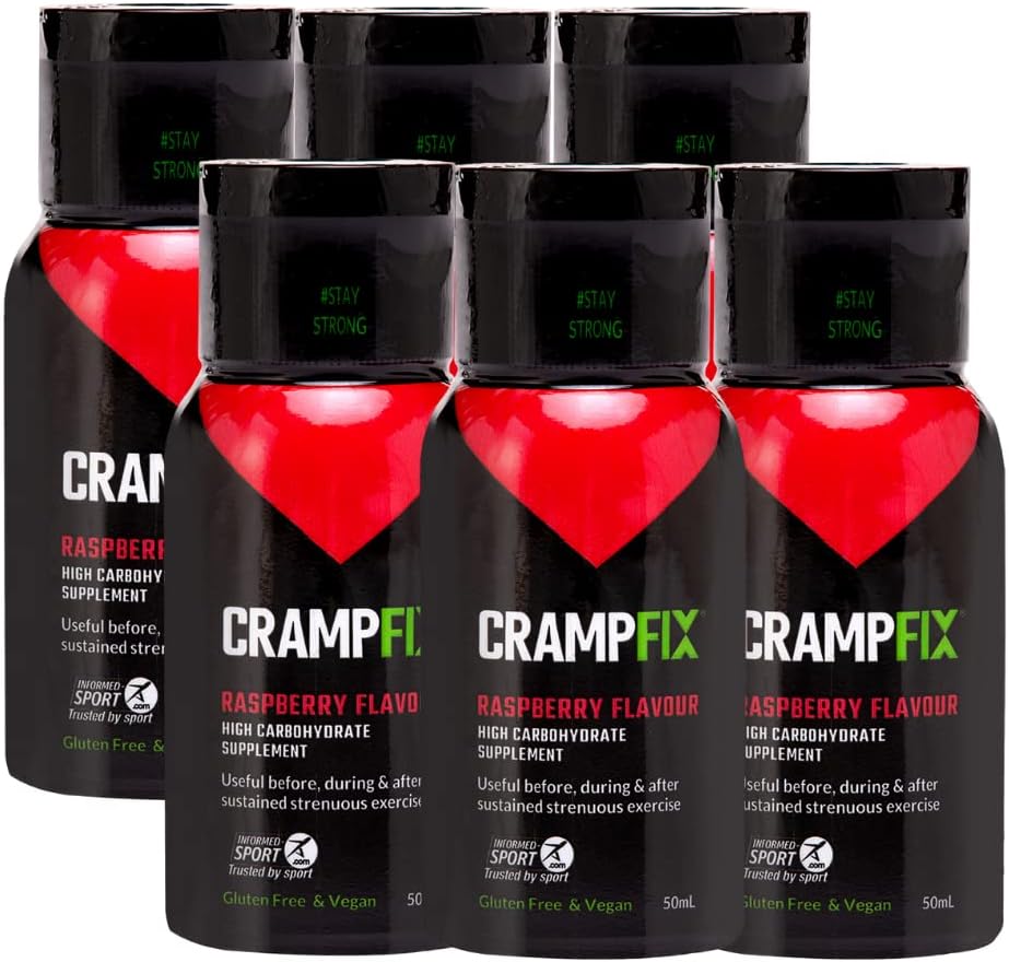 Bebida Shot Prevents and Relieves Muscle Cramps, Leg, Calf, Hamstring Cramps, Pack of 6 Bottles, Multi Serve Squeeze Bottles All Natural Raspberry