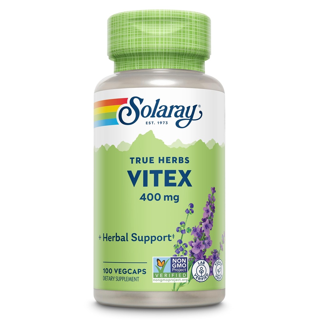 SOLARAY Vitex Berry 400mg  Womens Healthy Hormone Balance Formula dura Menstruation &amp; Menopause Support, 100ct
