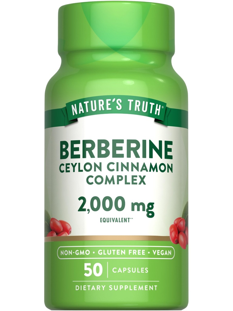 La verdad de la naturaleza Berberine con Ceylon Cinnamon Complex  2,000mg ← 50 Vegan Capsules ← Vegan, Non-GMO, and Gluten Free Supplement