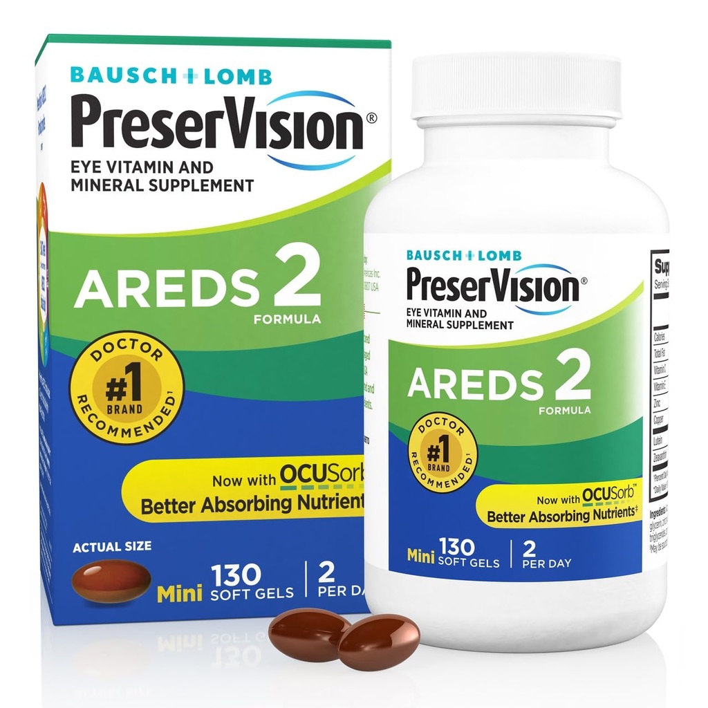 PreserVision AREDS 2 Vitaminas Oculares, #1 Eye Doctor Recomendado Marca, Lutein y Zeaxanthin Suplemento con vitamina C, vitamina E, zinc y cobre, 130 Softgels (Minigels)