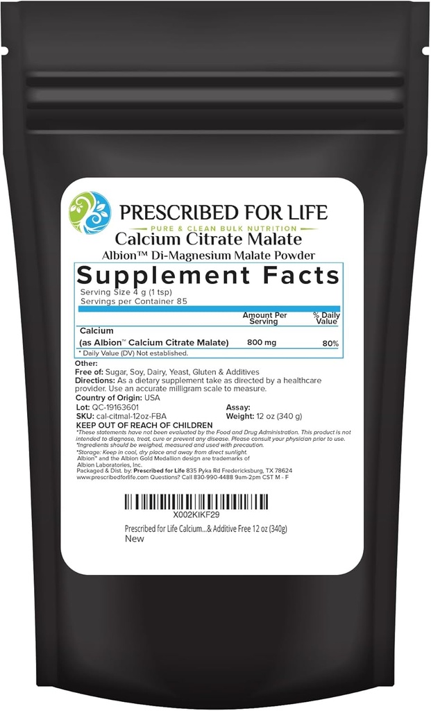Prescrito para Life Calcium Citrate Malate, Pure Vegan Calcium Powder, Easy Absorption Formula, Non GMO, Filler & Additive Free (340g)