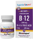 Fuente superior No Shot Vitamin B-12 Cyanocobalamin 1000 mcg, B-6, ácido fólico 400 mcg - Soporte Cerebro & Salud cardíaca - Niveles de energía natural de la ayuda - 60 Tablas sublinguales de disolución