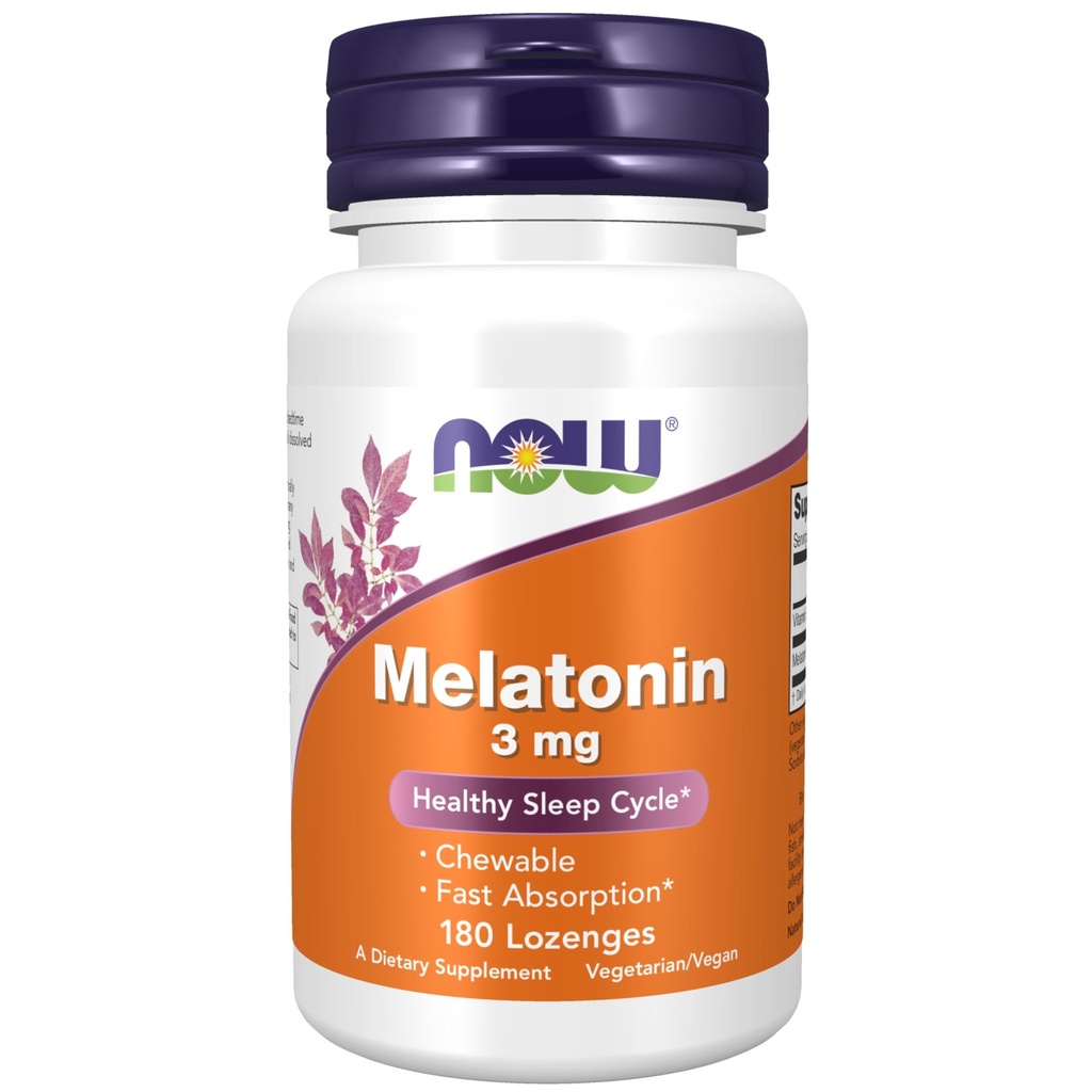 AHORA Suplementos de alimentos, Melatonina 3 mg, Escalada Radical Libre*, Ciclo de sueño saludable*, 180 Lozenges Chewable