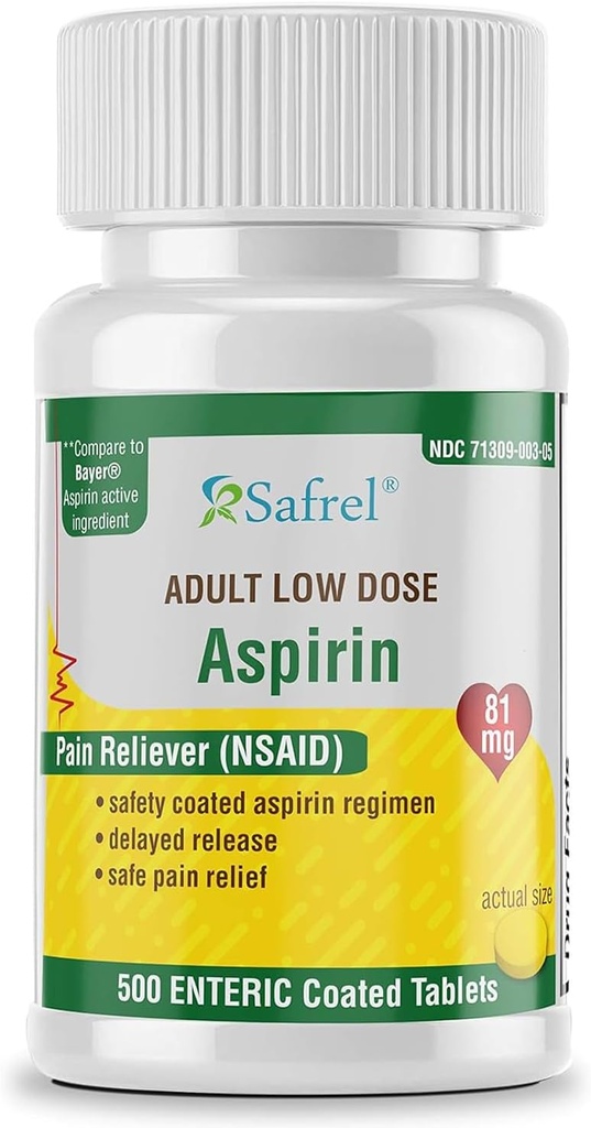 Safrel Genérico Bayer Baby Aspirin 81 mg (500 Enteric Coated Tablets)
