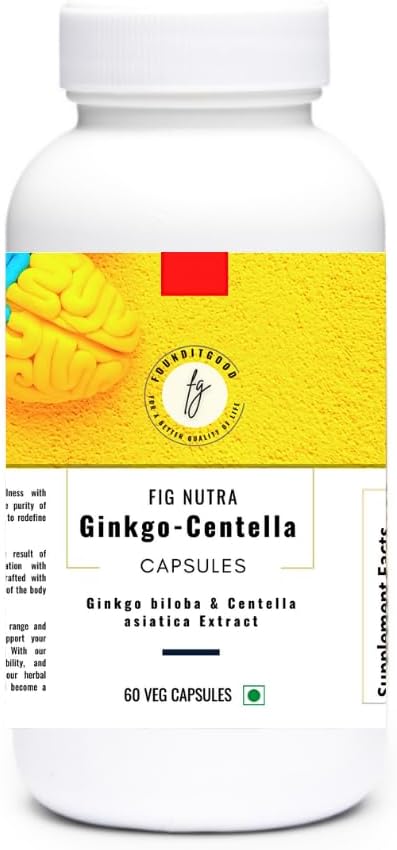 FiG Nutra ‘Ginkgo-Centella’ Capsules  durable Brain Health Supplement for Focus and Memory TEN Powerful Blend of Ginkgo biloba Leaf Extract and Centella asiatica Leaf Extract ← 60 Veg Capsules