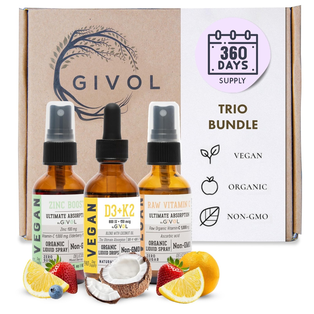 Immunity Support Pack - Raw Vitamin C, D3 & K2 Liquid, Zinc Picolinate - Premium Heart Health Vitamins w/Essential Minerals, Antioxidant Properties, " Cardiovascular Benefits - 180 Days Supply