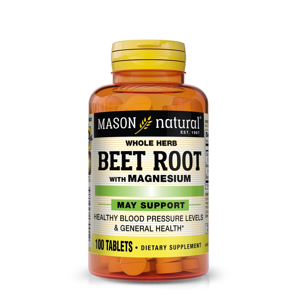 MASON NATURAL Beet Root with Magnesium and Calcium - Healthy Heart and Blood Pressure, Maintain Global Health, 100 Tablets
