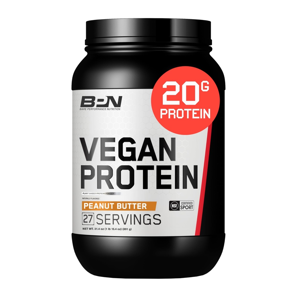 BARE PERFORMANCE NUTRITION Vegan Protein, Plant Based Protein, Pea Protein, Watermelon and Pumpkin Protein, Naturally Sweetened and Flavored (27 Servings, Peanut Butter Cookie)