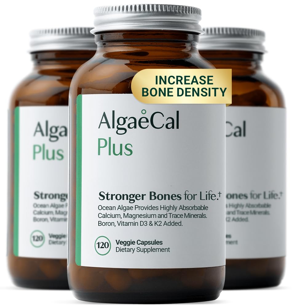 Algas Rojas Orgánicas de ALGAECAL Suplemento de Calcio para la Densidad de Hueso &amp; Fuerza, Vitamina K2 MK7 (100 mg), Vitamina D3 (1600 UI), Magnesio (350 mg) " Minerales de rastro, Fácil de Tragar, 120 Capas de verduras