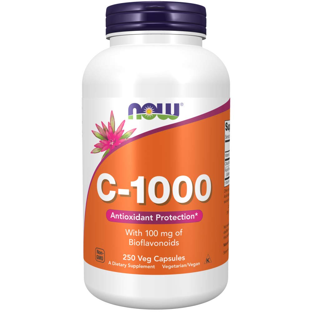 Ahora Suplementos, Vitamina C-1,000 con 100 mg de Bioflavonoides, Protección Antioxidante*, 250 cápsulas de verduras (Pack de 2)