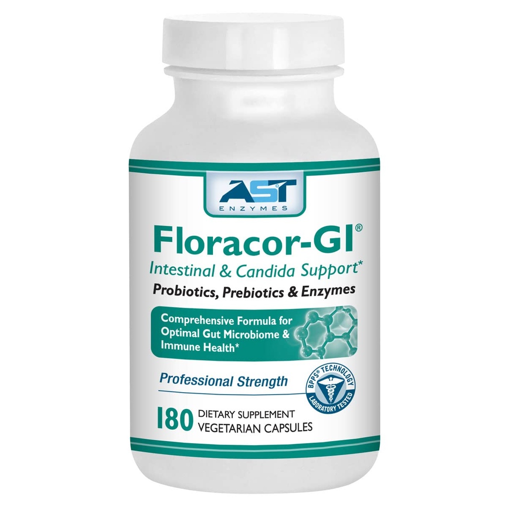Floracor – Probióticos " Enzimas para apoyar el odio intestinal " , 180 cápsulas vegetarianas