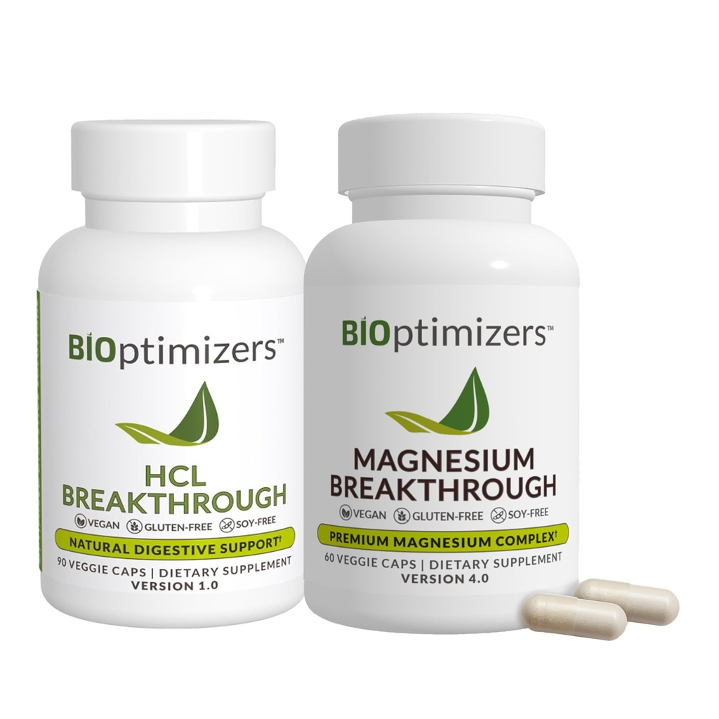 BiOptimizers - Magnesium Breakthrough (60 Capsules) y HCL Breakthrough (90 Capsules) Suplemento Bundle