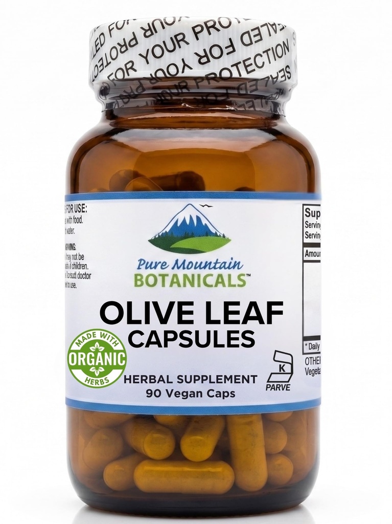 Pure Mountain Botanicals Leaf Extract Capsules - Kosher Vegan Caps Ahora con 400 mg de hoja de oliva orgánica y suplemento de extracto de patentes