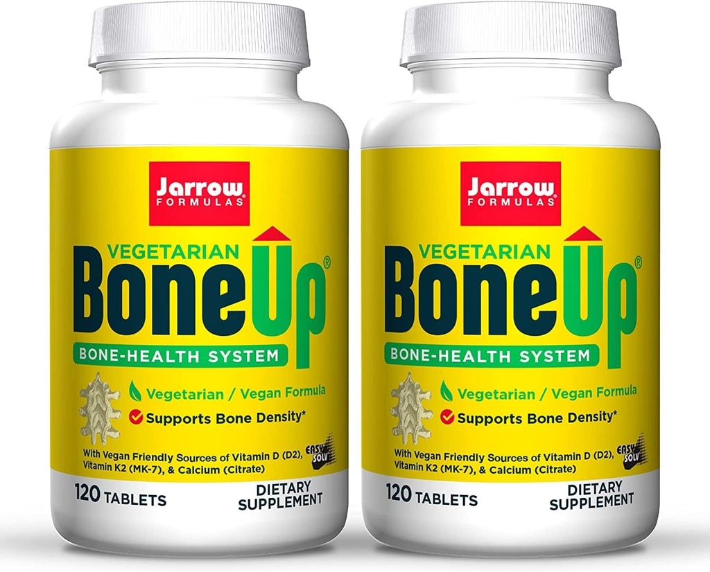 Jarrow Formulas BoneUp Vegetarian - 120 Tablets, Pack of 2 - Vegetarian/Vegan Supplement for Bone Health - Vegan-Friendly Fuentes de Vitamina D3, Vitamina K2 (como MK-7) " Calcium - 120 Total Servings