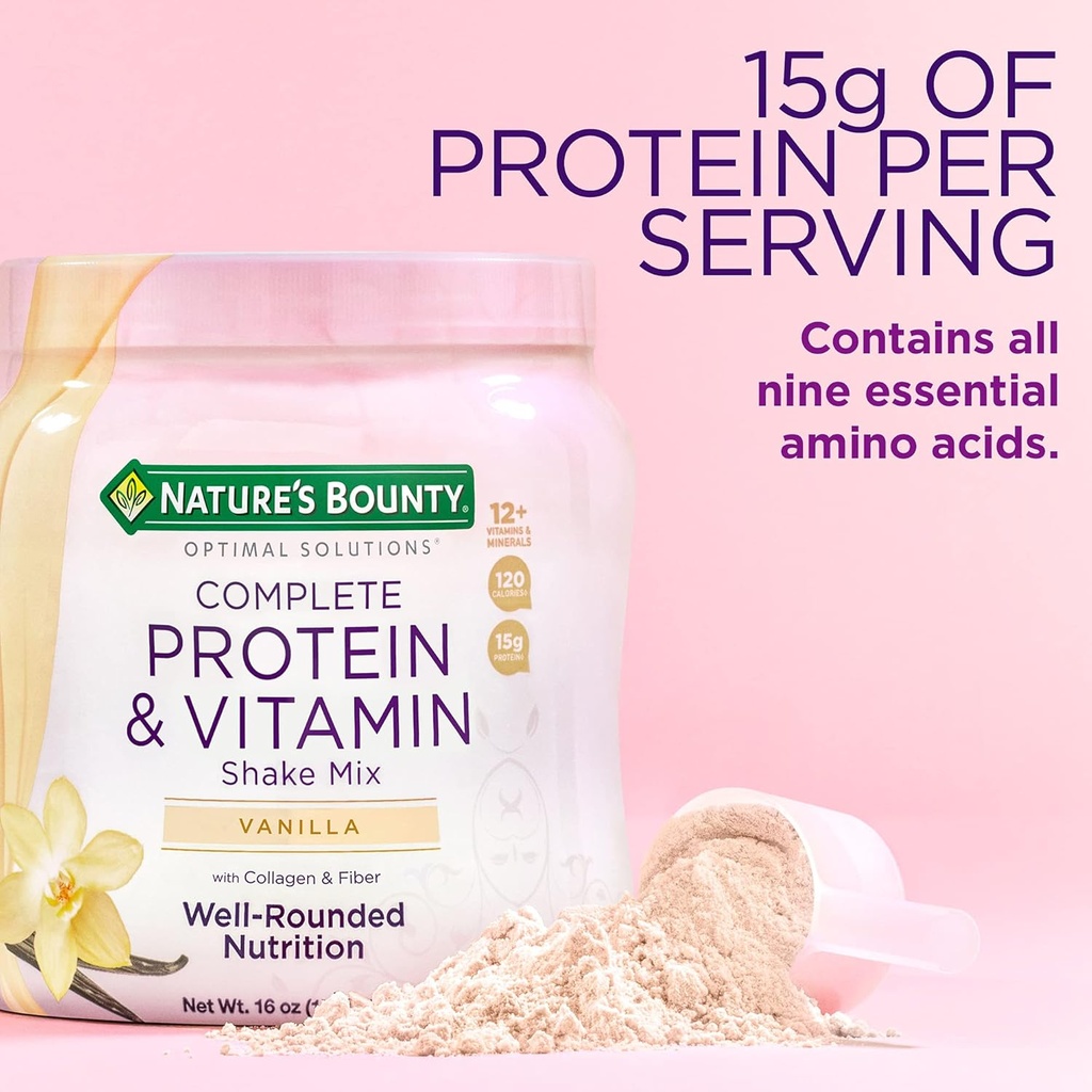 Completo Proteína & Vitamina Shake Mix con fibra de Collagen, contiene vitamina C para la salud inmunitaria, sabor de vainilla,1 libras (Pack of 2)