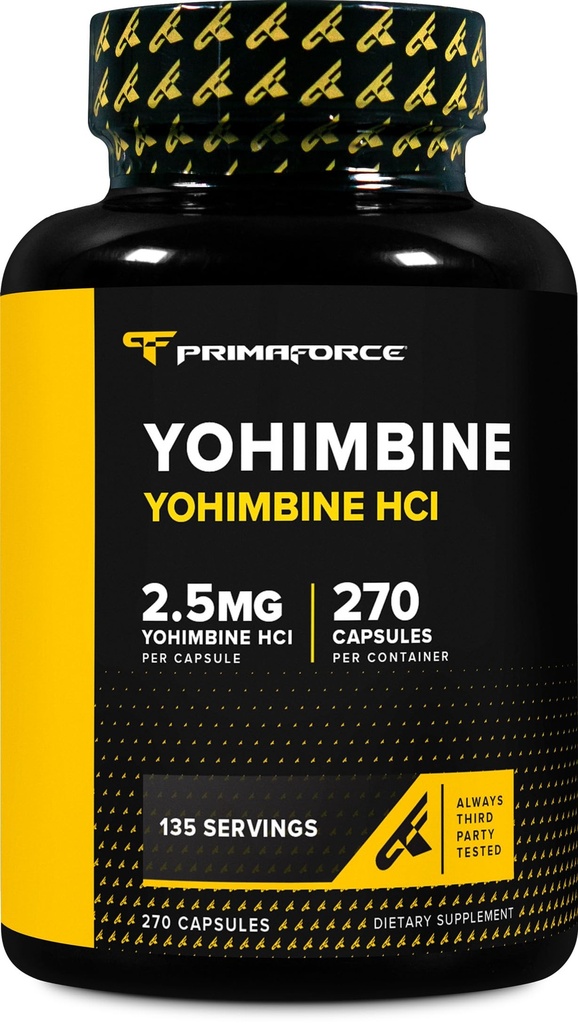 PrimaForce Yohimbine HCl 2.5mg, 270 cápsulas - Suplemento Premium, Boosts Performance, Zero Fillers, Non-GMO y Gluten Free