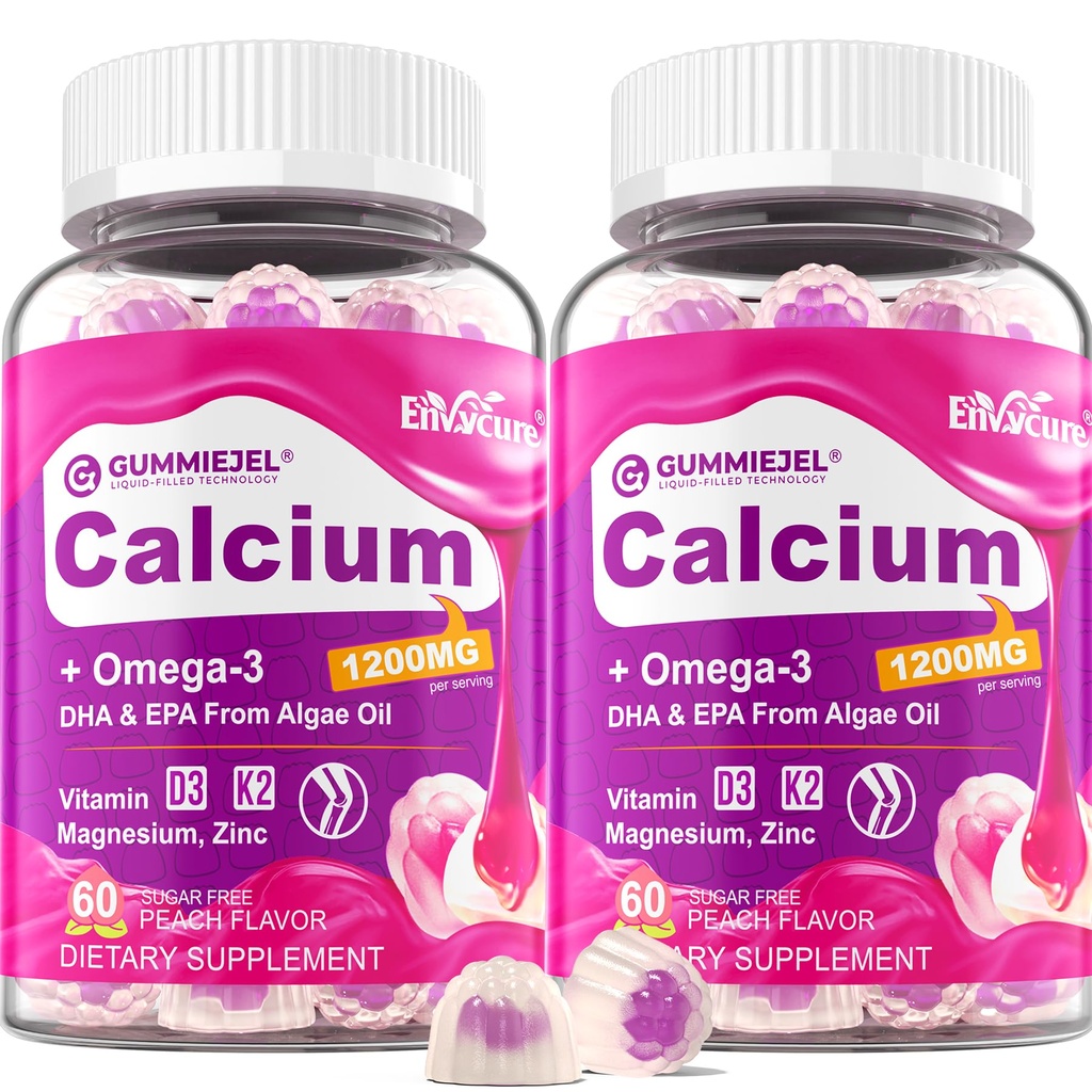 Calcio libre de azúcar Gummies 1000mg w/Vitamin D3 K2, Magnesium, Zinc, Boron, Manganese, Copper for Bone, Muscle & Immune, Ultimate Absorption Suplemento de calcio para Hombres Mujer - Vegan, 120 Cts