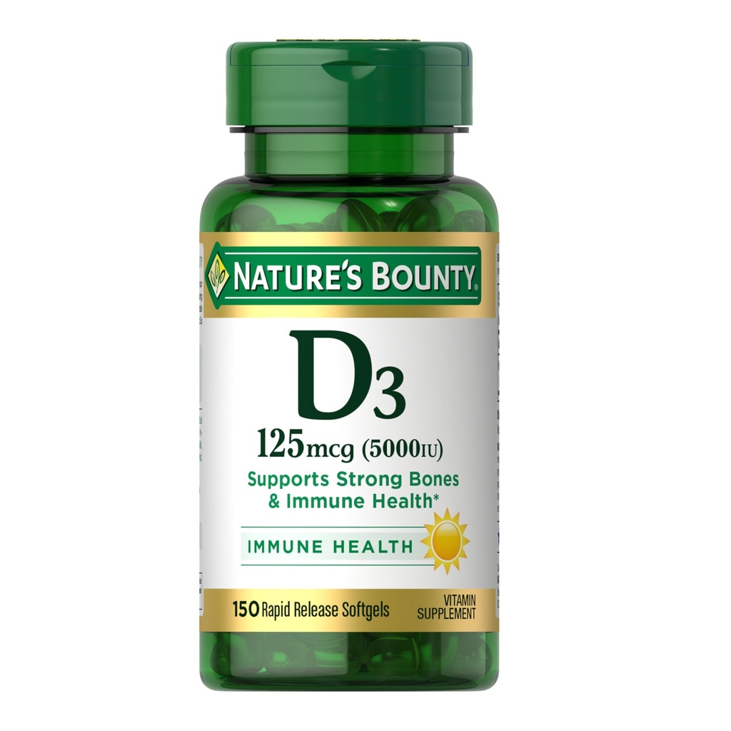 Vitamina D3 5000 UI Softgels, Rapid Release, Immune Support, Suplementos de vitamina D, 150 Ct
