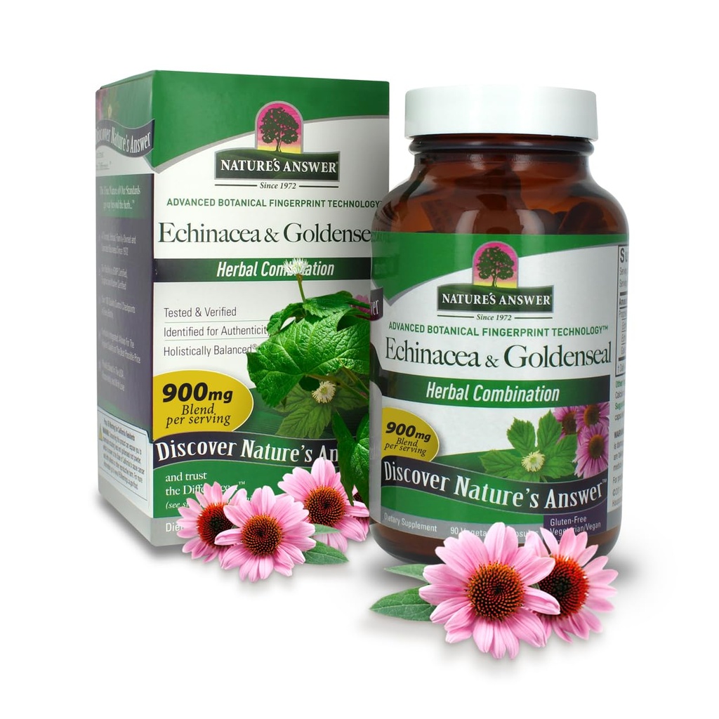 Respuesta de la naturaleza Echinacea & Goldenseal ← Suplemento dietético Silencioso Apoyo a un Sistema Inmunitario Saludable TENIDO NO GMO > Kosher Certified TEN Vegetarian/Vegan Capsules 90ct