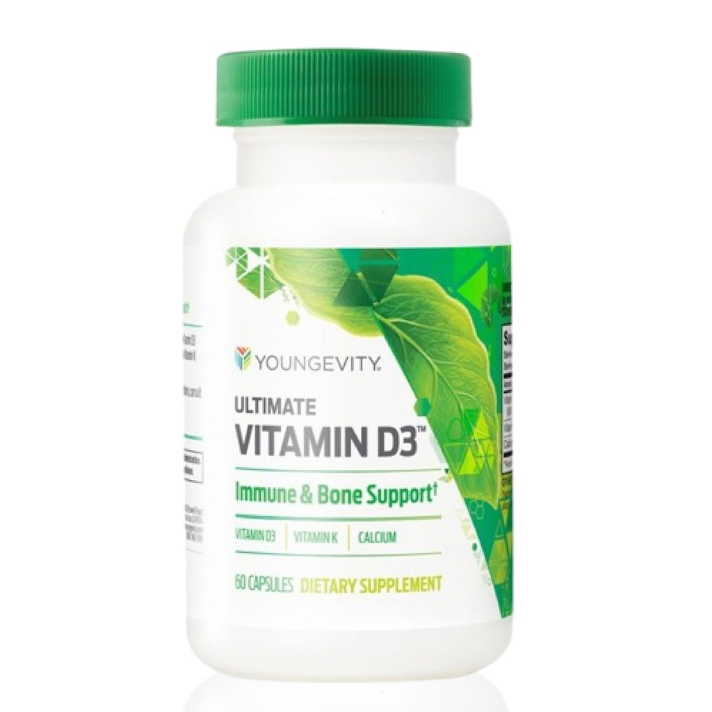 Youngevity Ultimate Vitamin D3 5000 UI con K2 – High-Potency Vitamin D3, Vitamina K2, y suplemento calcium para soporte inmunitario, densidad ósea y salud cardíaca – 60 cápsulas