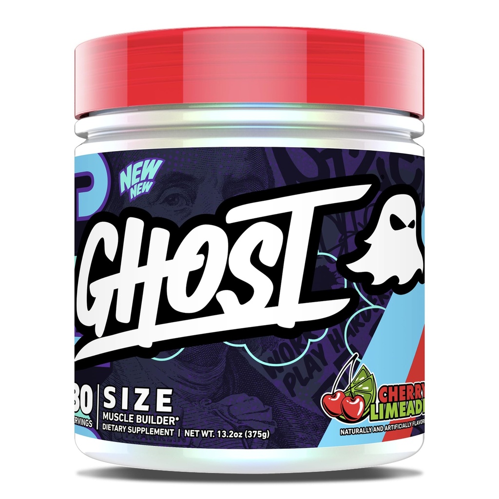GHOST Size Muscle Builder Dietary Supplement - Cherry Limeade, 30 Servings – Support Muscle Growth & Strength Building for Men & Women - Creatine & Betaine - Free of Sugar & Gluten