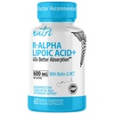 Nutri R Alpha Lipoic Acid 600mg Capsules - R Lipoic Acid Estabilizado con Biotina - Forma activa de R-ALA - 600 mg Dosis clínica - Powerful Cellular Energy Support - 60 cápsulas Vegan - RALA