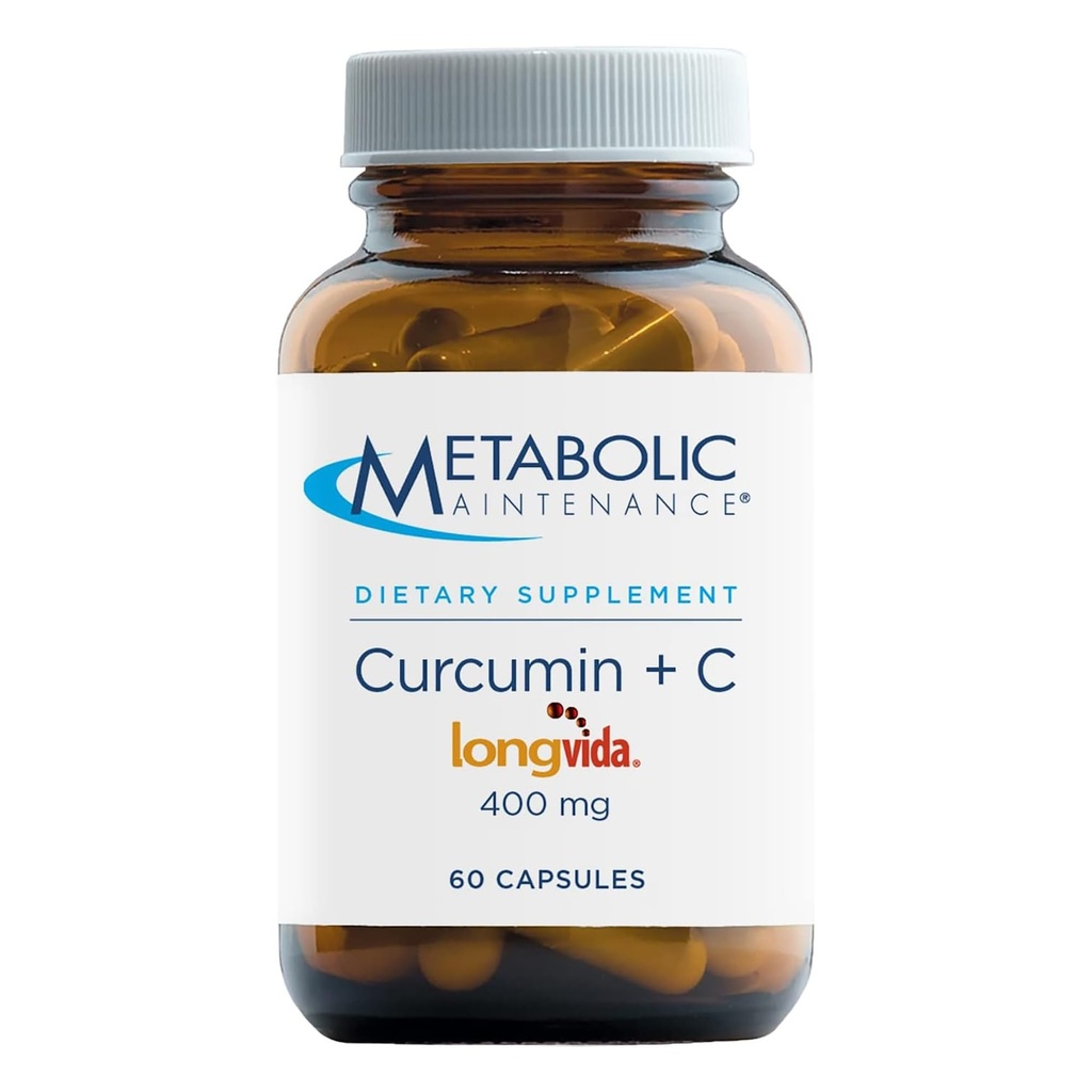 Curcumina de mantenimiento metabólico + C - Longvida + Vitamina C Suplemento de Curcumina mejorado para la función cerebral " Movilidad conjunta (60 cápsulas)