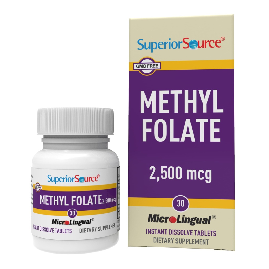 Folato de Metil de Fuente Superior 2,500 mcg - Suplemento Folato para Hombres de Mujeres - Suplemento de Folato Metilado Apoyos Sistema Nervioso Saludable " Células de Sangre Roja - 30 Tabletas de Disolución Sublingual