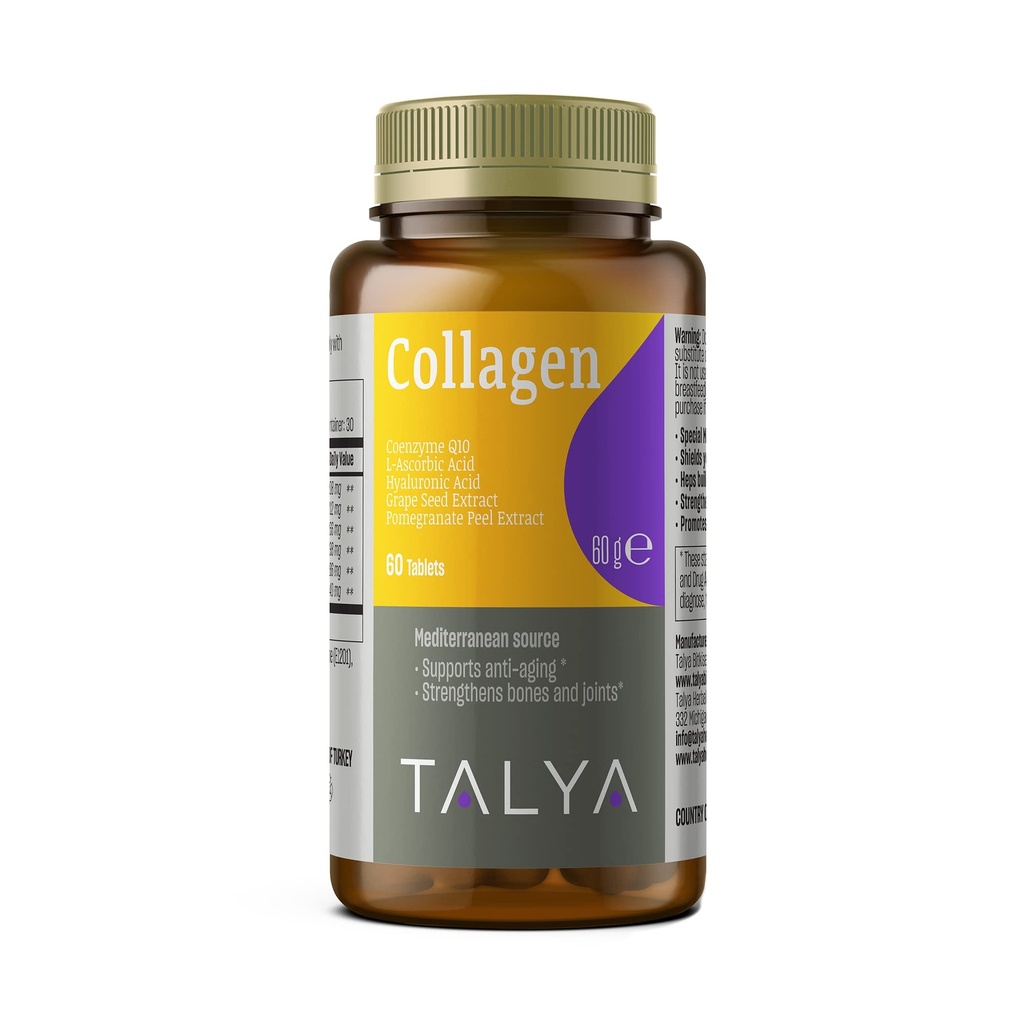 TALYA Collagen Pills with Hyaluronic Acid + Vitamin C TENIDO Collagen Hidrolyzed para Mujeres &amp; Hombres TEN PE, Skin and Nails TEN NO-GMO