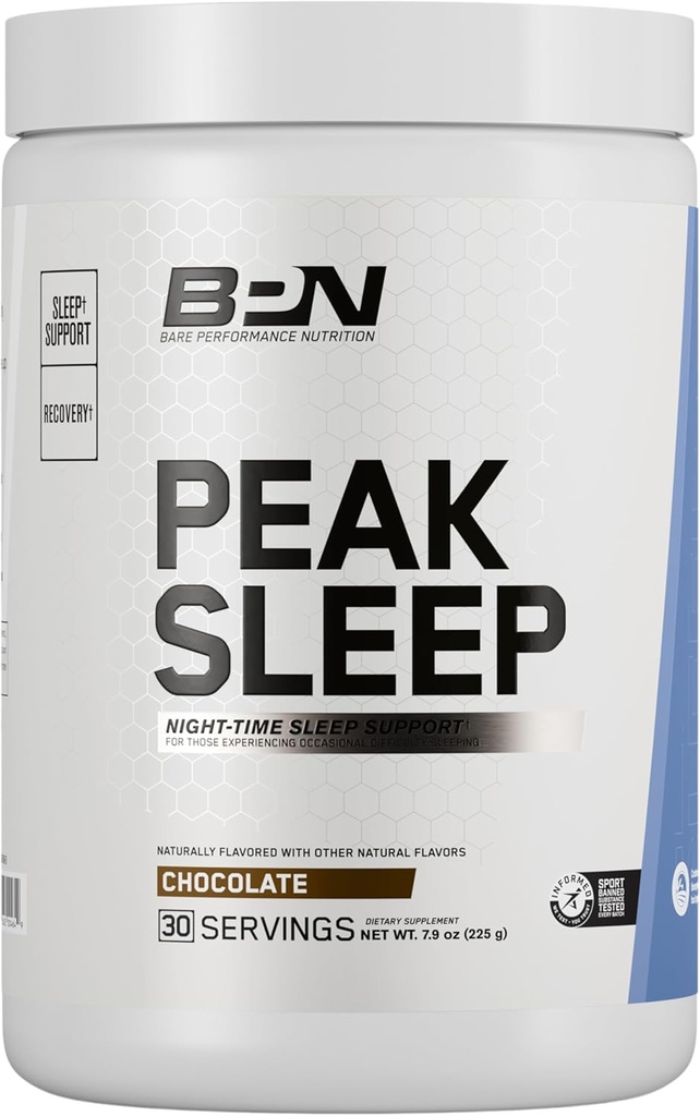 BARE PERFORMANCE NUTRITION, BPN Peak Sleep Night-Time Sleep Support Suplemento, Hot Drink Mix Powder, 30 Servings, Chocolate
