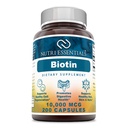 Biotin 10,000 Mcg 200 Capsules (No-GMO)- Apoya el Pelo Saludable, la piel &amp; uñas - promueve la rejuvenecimiento celular y la producción de energía*