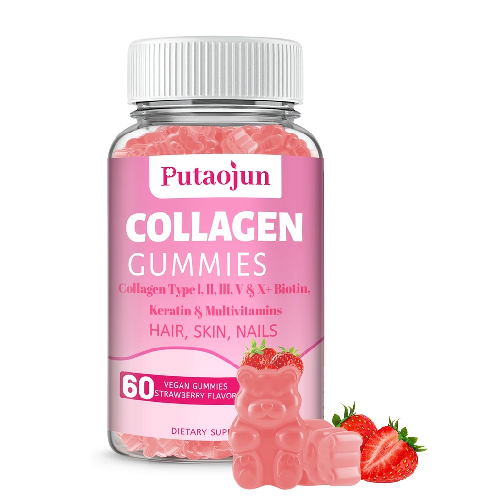 Collagen Gummies ← Pelo, Esquín &amp; uñas Gummies with Biotin Vitamin C, E, " Zinc ← Strawberry Flavored  durable Collagen for Women ◾ Strawberry Flavored 60 Conde