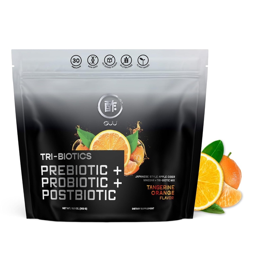 SUU Tri-Biotics Gut Health Drink for Men ' Women–Japanese-Style ACV with Prebiotics, Probiotics & Postbiotics–Immune Defense, Steady Focus,Digestive Support & Mood Booster-Tangerine Flavor,30 Servings