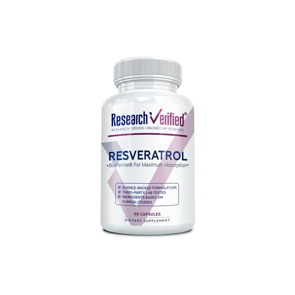 Research Verified Resveratrol - 98% Trans-Resveratrol 1000 mg, Anti-Aging Support - 1 Bottle - 60 Capsules