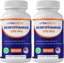 Vitamatic Benfotiamine 300 mg – Fat-Soluble Vitamina B1 – 90 cápsulas vegetarianas por botella – 2 botellas (Total 180 cápsulas)