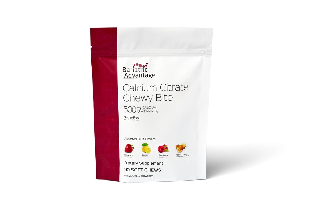 Bariatric Advantage Calcium Citrate Chewy Bites 500 mg - Highly Absorbable & Digestible - Vitamina D3 - Suplemento Calcium fácilmente Chewable - Frutas surtidas - 90 Cuenta