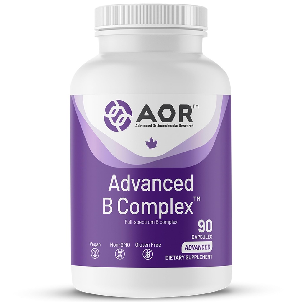 AOR, Complejo Avanzado B, Soporte Multivitamínico para Energía, Estrés y Metabolismo, Suplemento dietético, 90 cápsulas (90 servidumbres)