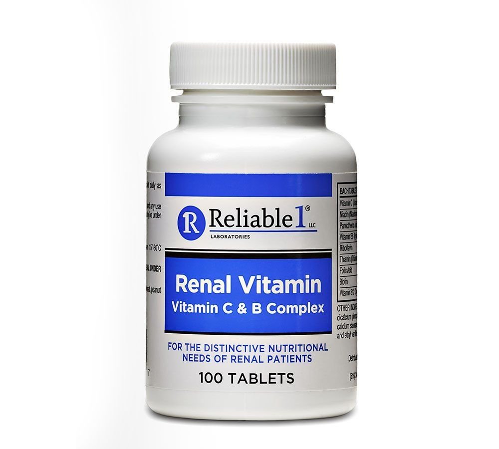 RELIABLE 1 LABORATORIOS Renal Vitamina C &amp; B Complejo para Hombres y Mujeres (100 Tablas por Botella)