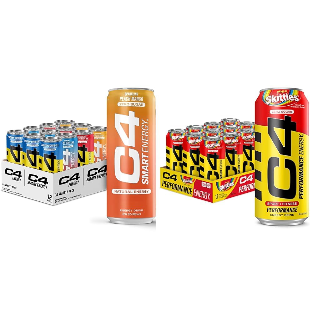 C4 Energy &amp; Smart Energy Drinks Variety Pack, Sugar Free Pre Workout Performance Drink " C4 Energy Drink, Skittles, Carbonated Sugar Free Pre Workout Performance Drink
