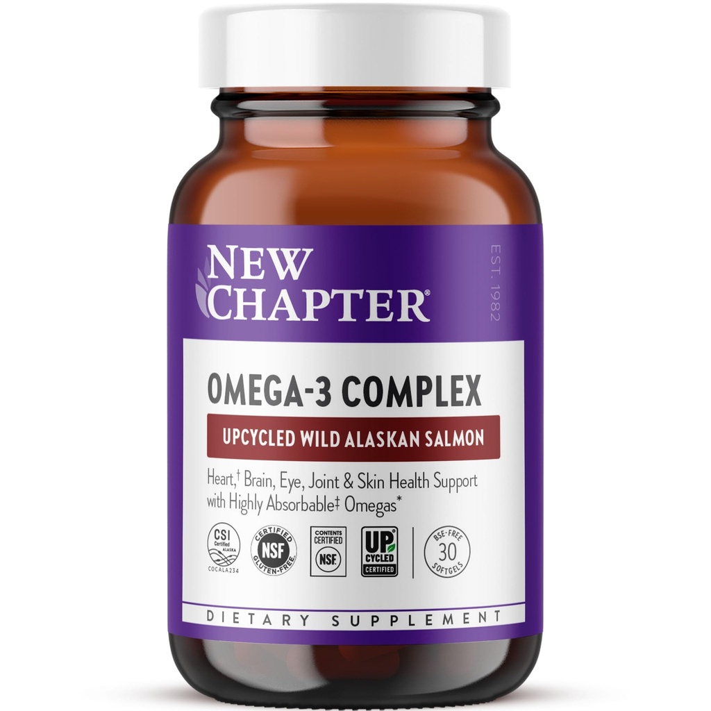 Nuevo capítulo Complejo Omega-3, 1000mg Softgels, suplemento de aceite de pescado Salvaje Salmón de Alaska para el corazón, cerebro, ojo, conjunto de salud de la piel - 30 cuenta