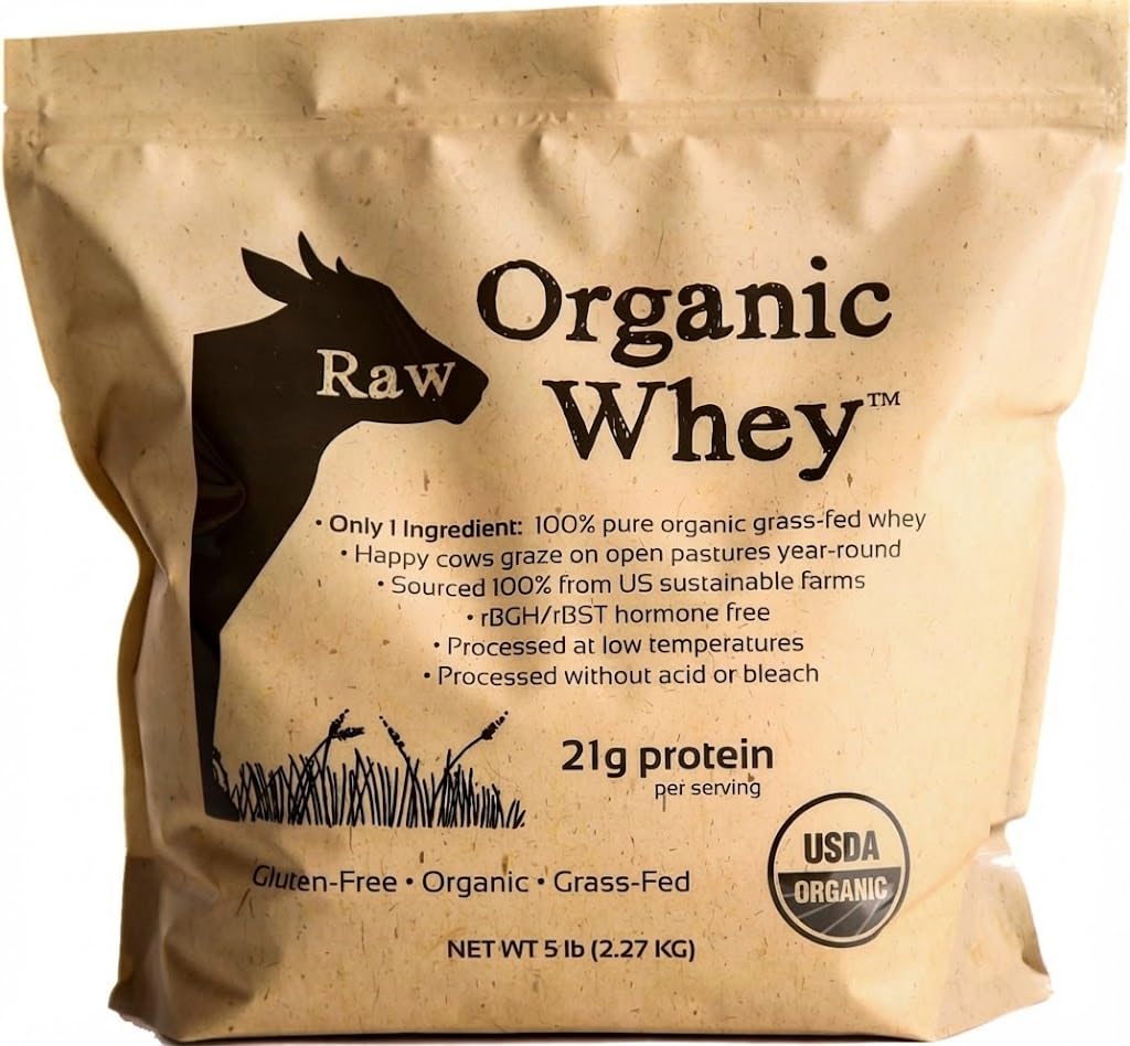 Polvo de proteína orgánica cruda, gran pito, vacas saludables felices, sin características, hormonas libres, sin gluten, sin sabor, sin sabor, Proteína sin mancha, 5LB