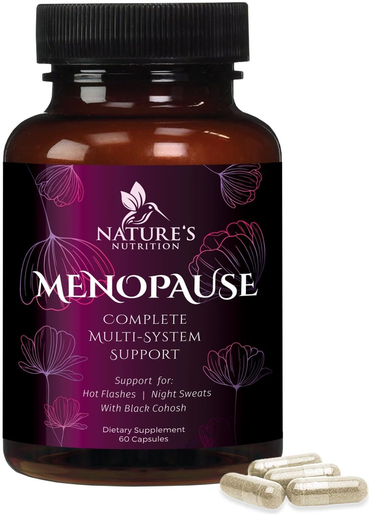 Suplementos de menopausia para Mujeres con Cohosh Negro - Flash caliente y apoyo hormonal para las mujeres, vitaminas Alivio de la menopausia natural Apoyo Sudoración de la noche leve &amp; Balance, No GMO &amp; Gluten Gratis - 60 cápsulas