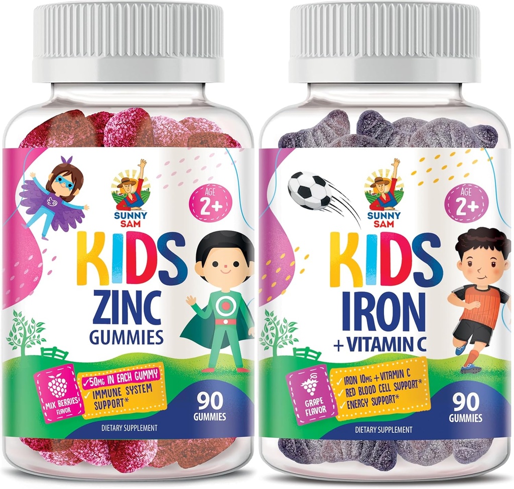 Gummies de hierro para niños " Zinc Gummies para niños. Vitaminas de hierro con vitamina C. Zinc Chewable Gummy para soporte inmunitario - Potente Antioxidante natural No GMO Suplemento para niños Hombre Mujer Adultos