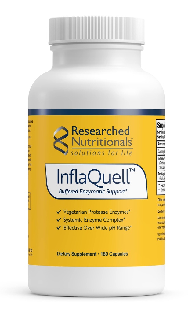 Investigación Nutricional InflaQuell - Vegetarian Proteolytic Enzymes, Ginger & Rutin Suplemento para Respuesta a la Inflamación, Vascular &amp; Respiratory Support (180 cápsulas)