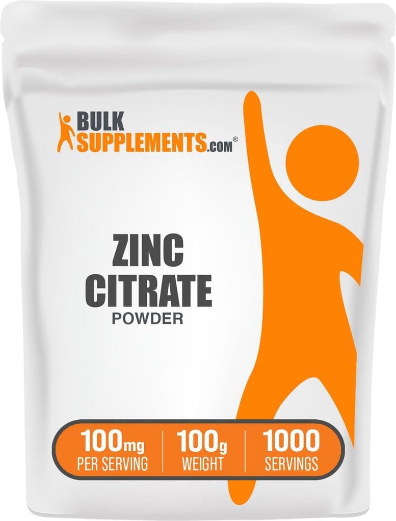 BulkSupplements.com Zinc Citrate Powder - Suplementos Zinc, Suplemento Mineral, para Immune Support - Gluten Free, 100mg por Serving, 100g (3.5 oz) (Pack of 1)