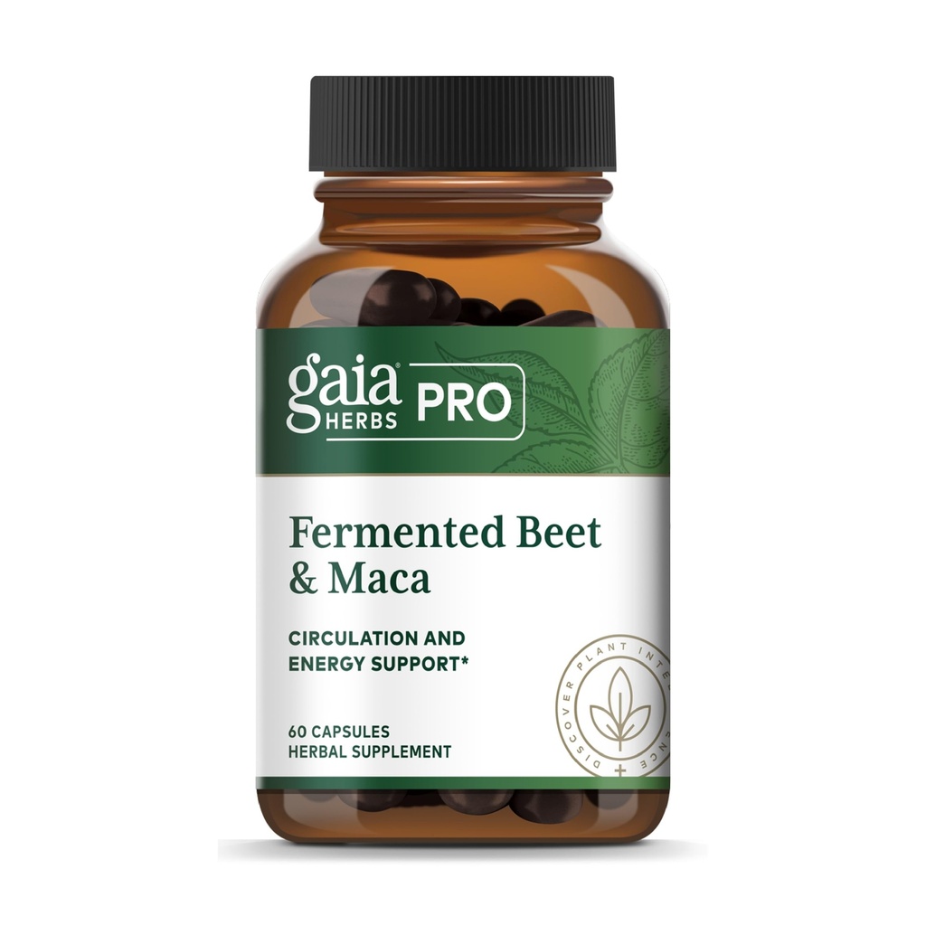 GAIA HERBS PRO Fermented Beet &amp; Maca - Healthy Energy & Circulation Support Supplement* - Kidney Health Supplement with Beet & Carrot Root - Vegan, Gluten-Free, Soy-Free - 60 cápsulas (30 piezas)