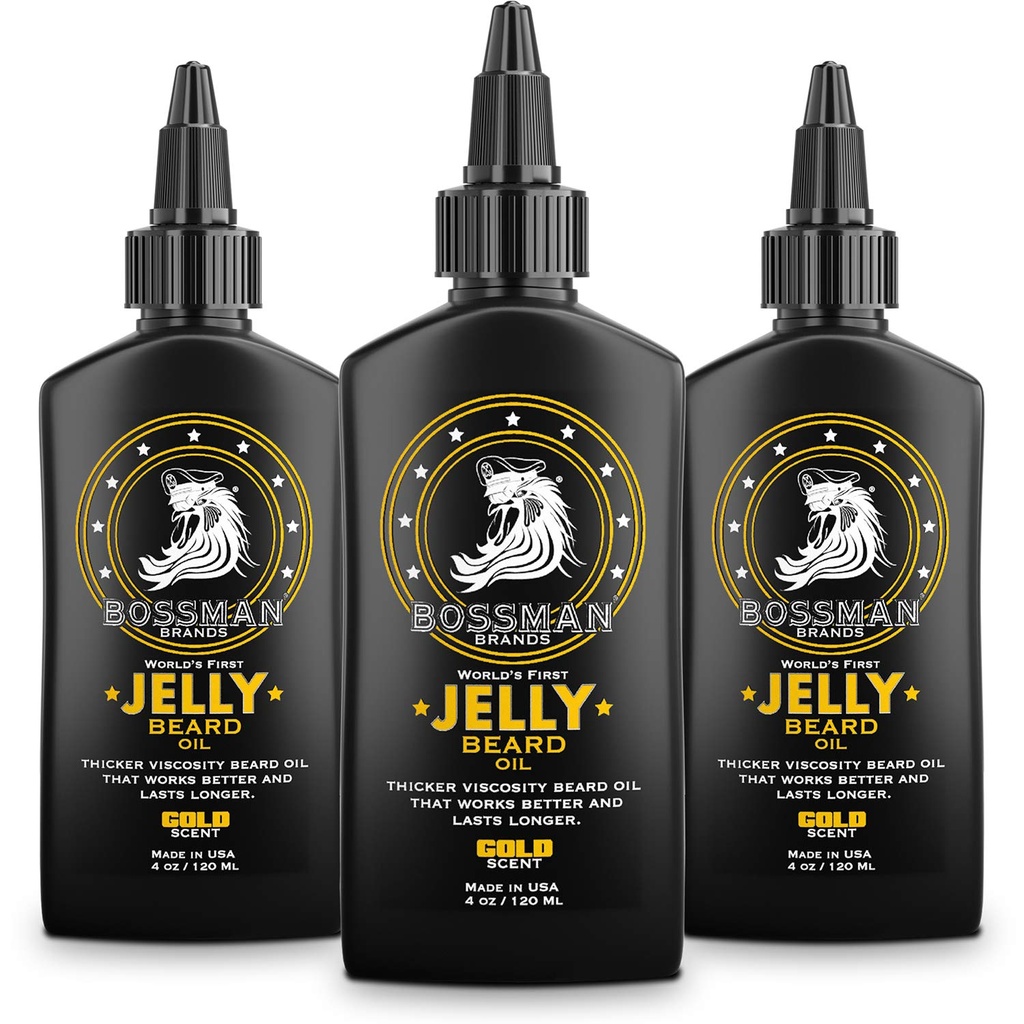 Bossman Jelly Beard Oil for Hombre - 3 Pack (12 oz in Total, Gold Scent) – Softens, Moisturizes > Condiciones con ingredientes naturales