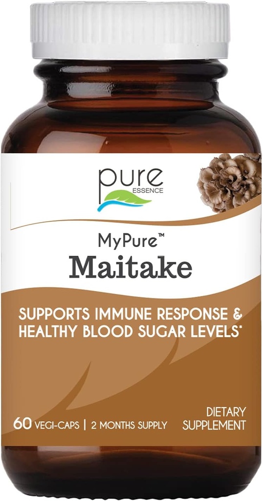 PURE ESSENCE LABS MyPure Maitake Mushrooms - Concentrated Maitake Mushroom Powder Suplemento para Immune System Support, Stress Relief, Build Energy, Strength Booster for Men &amp; Women - 2 Month Supply
